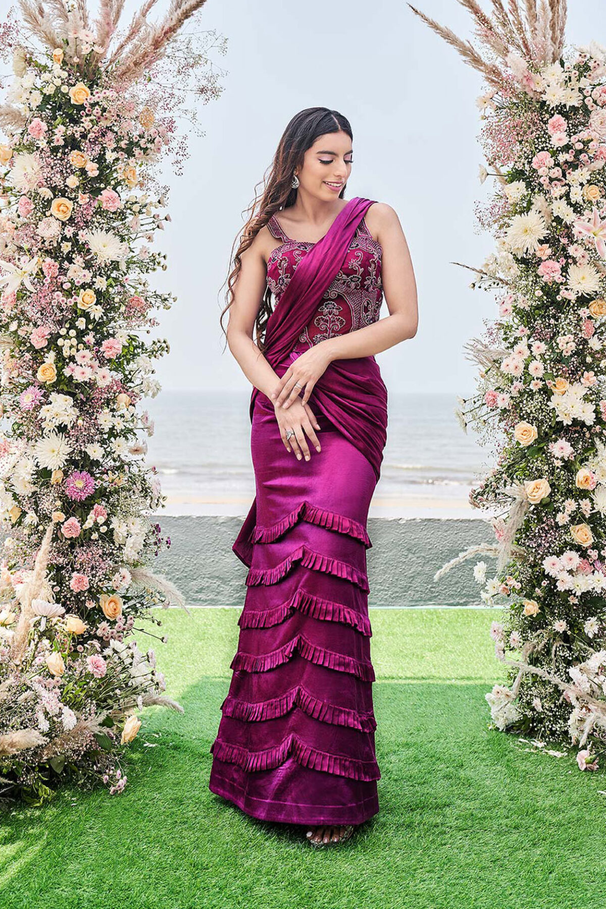 Waterlillies Saree- Purple